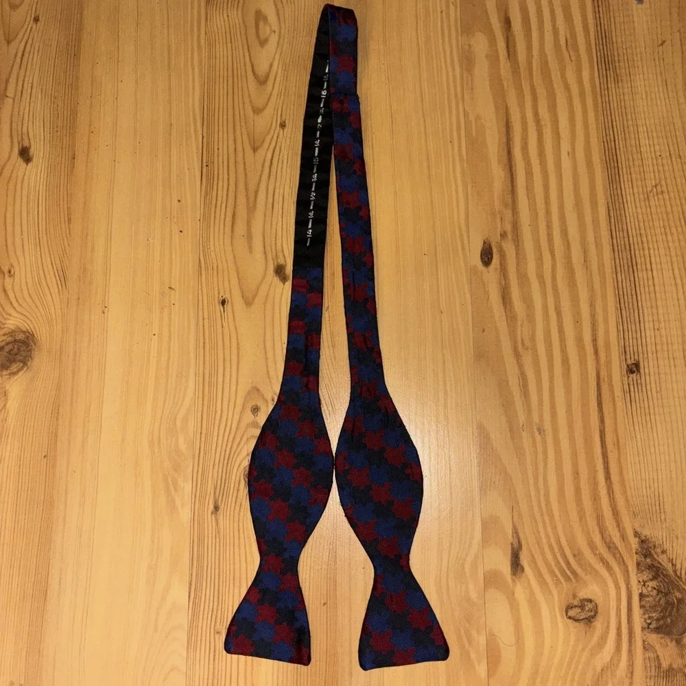 Silk Bow Tie Made In England Navy Red Black Puzzle Textured Self-Tie Adjustable